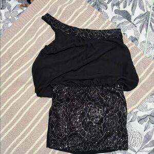 Windsor Black One-Shoulder Sequin Rose Mini Dress